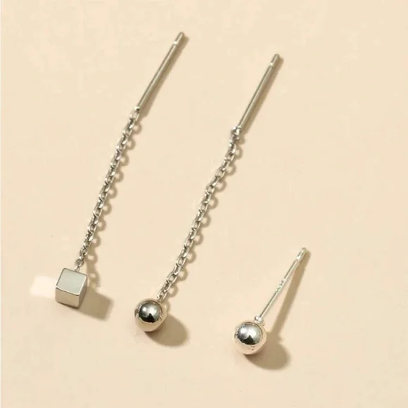 Silver 3/$30 Geometric 3pc Earring Set - Picture 2 of 2